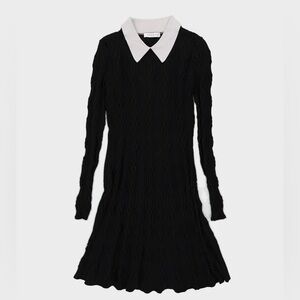 Sandro Black Long Sleeve Dress with White Collar
